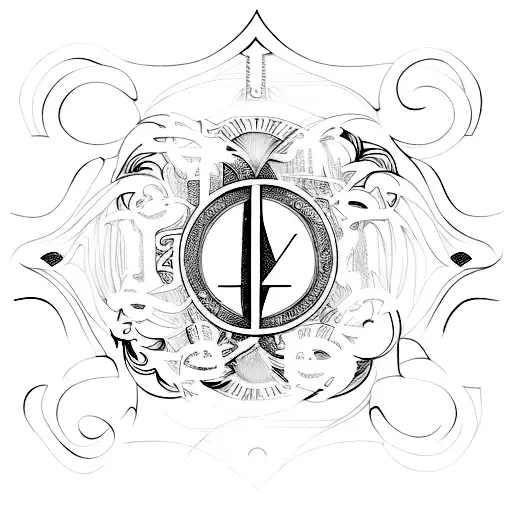 Abstract lines and roman numerals writting "Eros" tattoo design idea