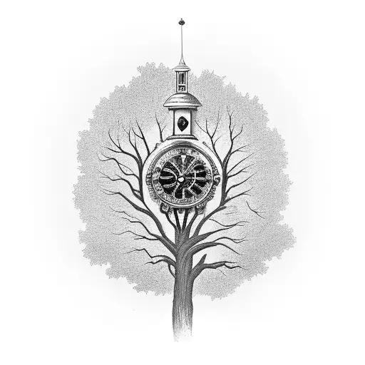 grandfather clock in a tree tattoo design idea