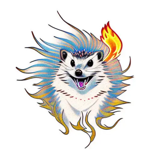 low-fi hedgehog with bold underside and Phoenix fiery quills tattoo design idea