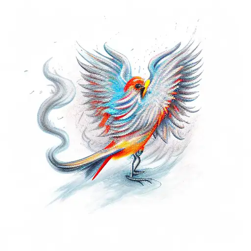 Bird with firey wings and smokey background tattoo design idea
