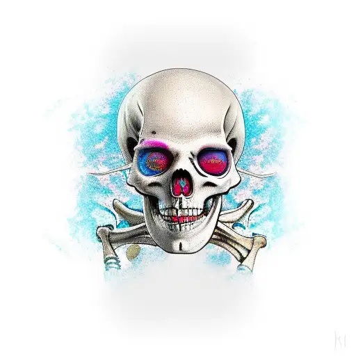 full skeleton with hair tattoo design idea