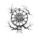 grandfather clock in a tree tattoo design idea