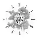 grandfather clock tree tattoo design idea