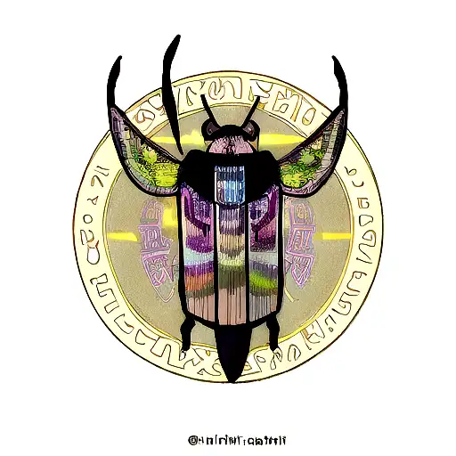 Three Horned Atlas Beetle with Runic Symbol Circle  tattoo design idea