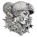 A tattoo featuring a mix of gangster and retro themes, with a focus on women empowerment and cool doodles tattoo design idea