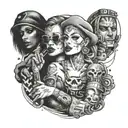 A tattoo featuring a mix of gangster and retro themes, with a focus on women empowerment and cool doodles tattoo design idea