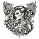 A tattoo featuring a mix of gangster and retro themes, with a focus on women empowerment and cool doodles tattoo design idea