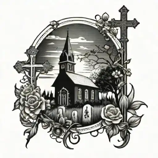 church and grave yard   tattoo design idea