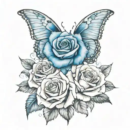 blue rose and death angel tattoo design idea