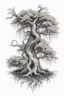 Weeping Willow tree with a tarot card featuring the fool tattoo design idea