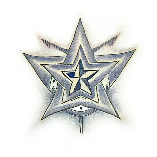 4 pointed star with power button tattoo design idea