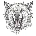  draw me a big rabid wolf in the woods who spits a big round watch of fire out of his mouth. The watch should not be glued to his mouth but should look like a powerful round ball coming out of his mouth.  tattoo design idea