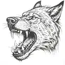  draw me a big rabid wolf in the woods who spits a big round watch of fire out of his mouth. The watch should not be glued to his mouth but should look like a powerful round ball coming out of his mouth.  tattoo design idea