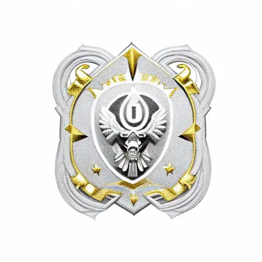 Military insignia with gold and silver accents tattoo design idea