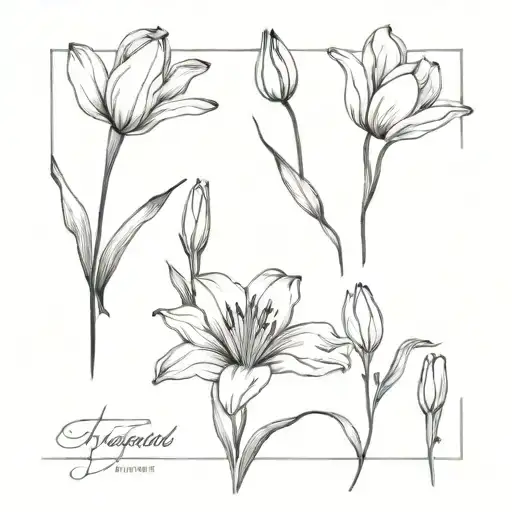 stargazer lily, tulip, poppy flowers tattoo design idea