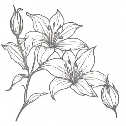 stargazer lily, tulip, poppy flowers tattoo design idea