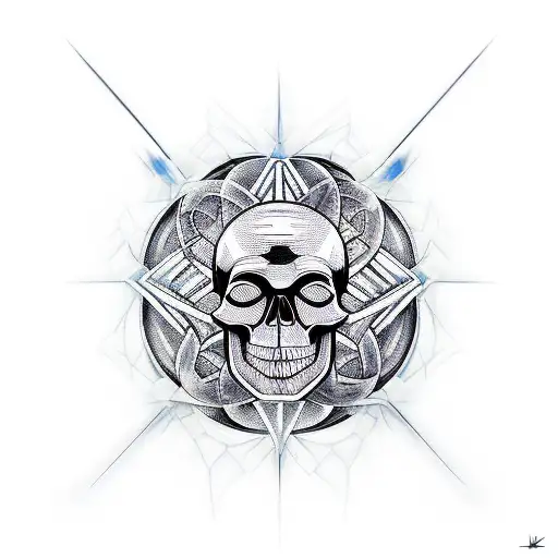 Combine metatron's cube with a skull in a new school tattoo tattoo design idea