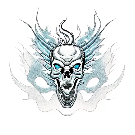 fire Dragon intertwined with cyberpunk skull tattoo design idea