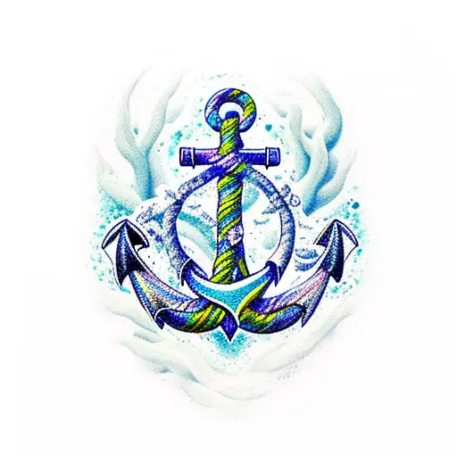 A bold anchor entwined with seaweed and adorned with vibrant ocean creatures tattoo design idea