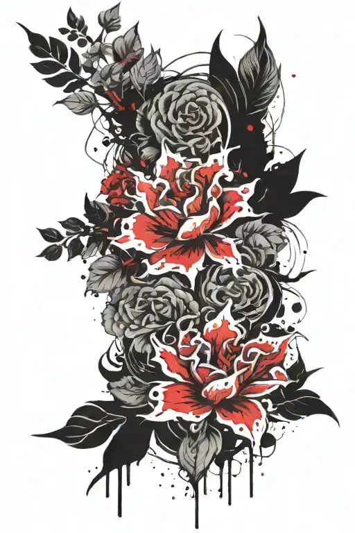 I want to cover up all my dark tattoos. I want something like balckout but with white design Floral japanese like design tattoo design idea