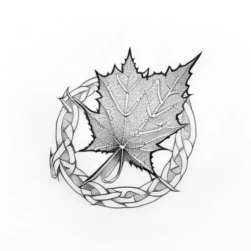 celtic sheild, maple leaves tattoo design idea