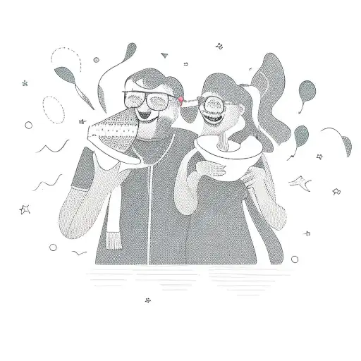 A whimsical scene of your parents enjoying their favorite hobbies together, capturing their joy and shared interests tattoo design idea