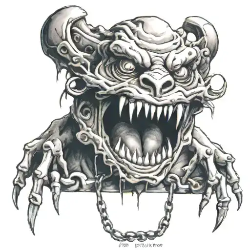 Shackled anxiety monster  tattoo design idea