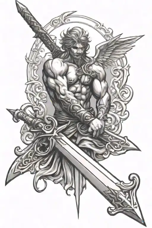 Angle holding sword tattoo design idea