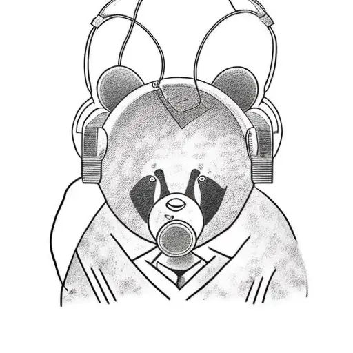 A traditional style tattoo of a bear wearing headphones and holding a joystick tattoo design idea