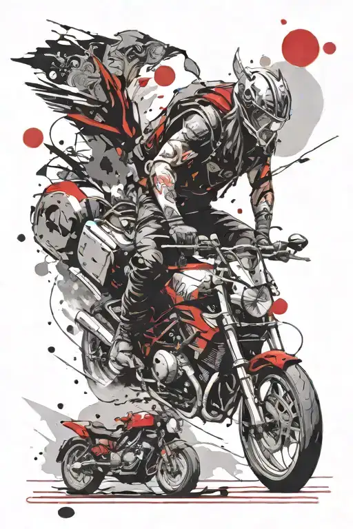 vikings warrior and sport motorcycle and parachuting tattoo design idea