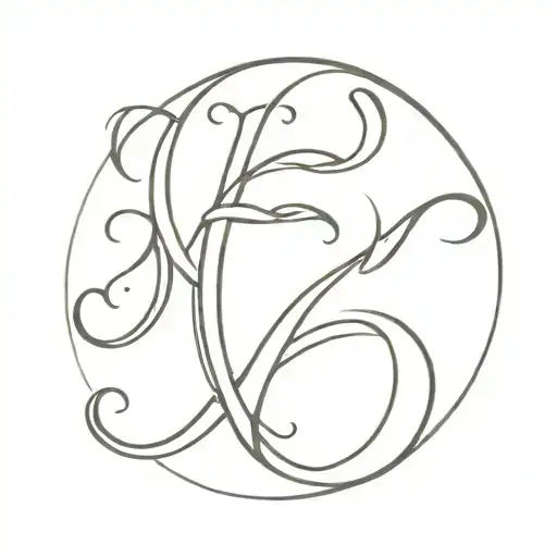 letters N and E together in caligraphy style font tattoo design idea