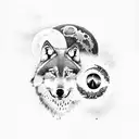 2 wolves 1 moon and forest tattoo design idea