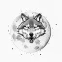 2 wolves 1 moon and forest tattoo design idea
