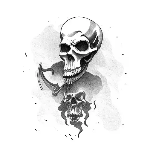 a man with a grim reaper shadow behind tattoo design idea