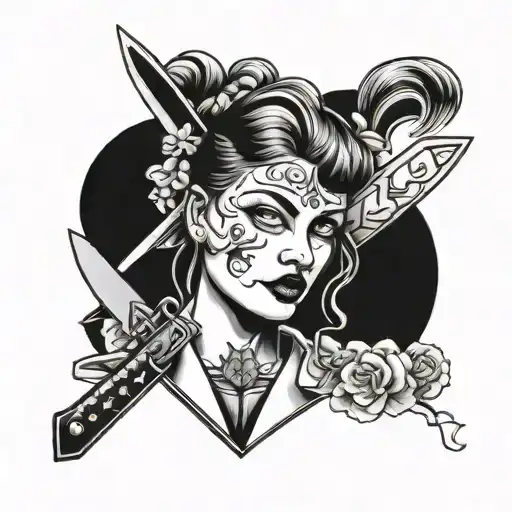 girl with knife  tattoo design idea