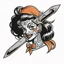 girl with knife  tattoo design idea