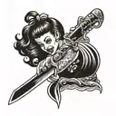 girl with knife  tattoo design idea