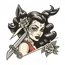 girl with knife  tattoo design idea