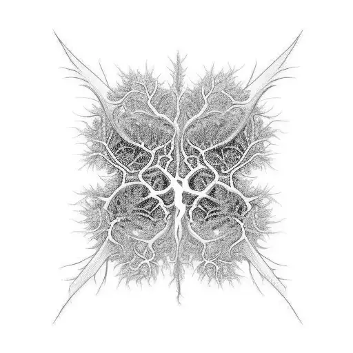 branching fractals that begins with L4-l5 vertebrae and shows dendritic neuron/ lightning and the Mandelbrot equation. tattoo design idea