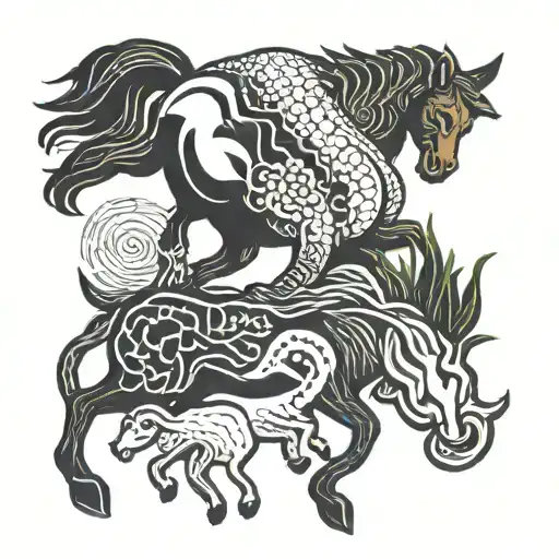 horse, sheep, snake, bird cat tattoo design idea