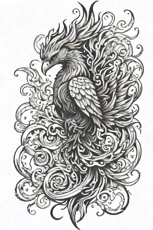 phoenix sleeve tattoo featuring smoke  tattoo design idea