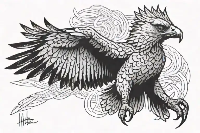 harpy eagle flying tattoo design idea