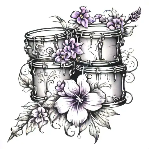 purple wild flowers drums and rosery for deceased Daddy  tattoo design idea