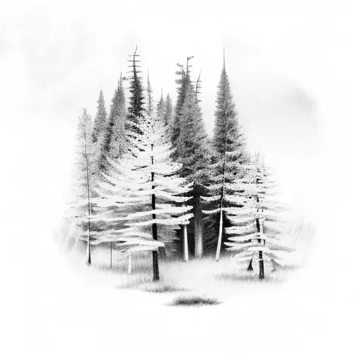 A forest landscape with hidden weapons subtly incorporated into the scenery tattoo design idea
