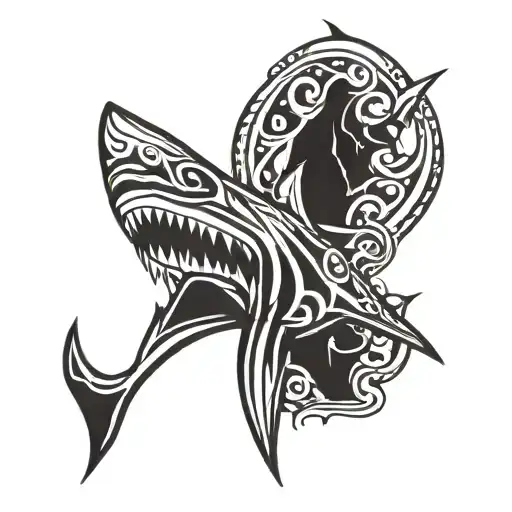 enata shark's tooth ocean tattoo design idea
