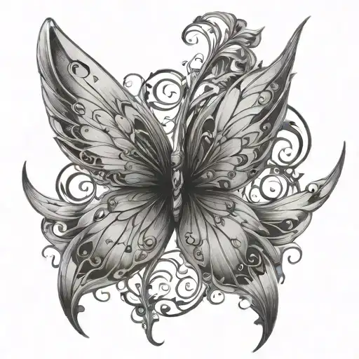 fairy wings black and white on back tattoo design idea