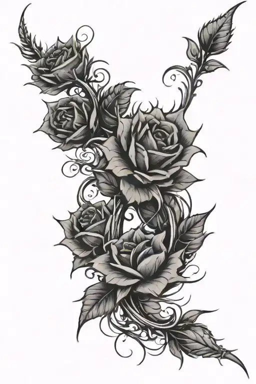 A line of twirling thorns from the middle of my back to about height of the top of my shoulder blades. A straight line u tattoo design idea