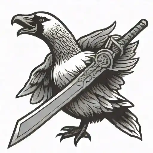 goose holding a sword simple outline tattoo design idea