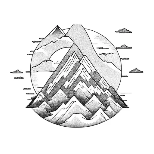 hot air balloon with mountains and sunrise in background also with evergreens tattoo design idea