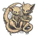 cute xenomorph holding jonsey the cat tattoo design idea